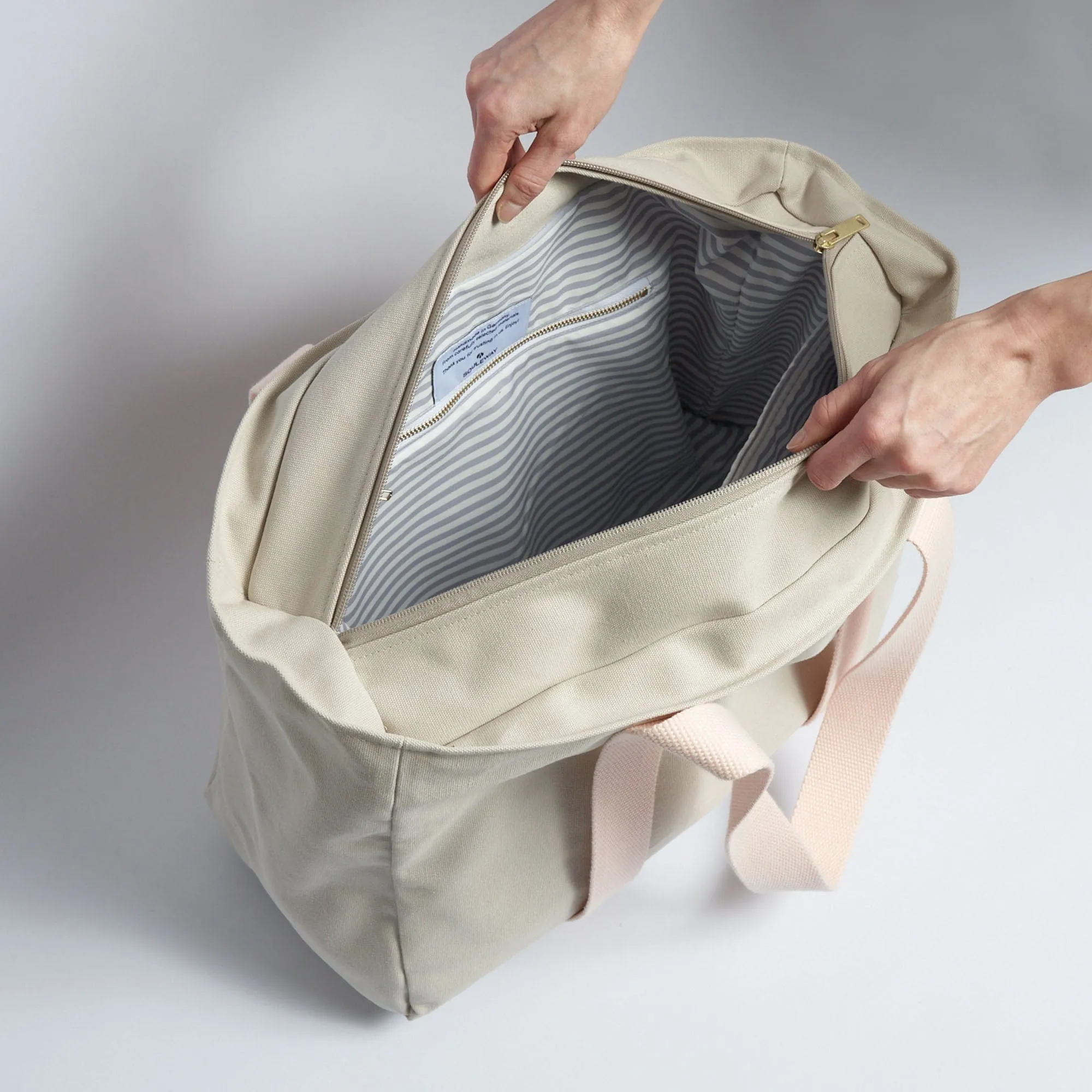 Natural Cotton Canvas Yoga Tote | Sand & Pink