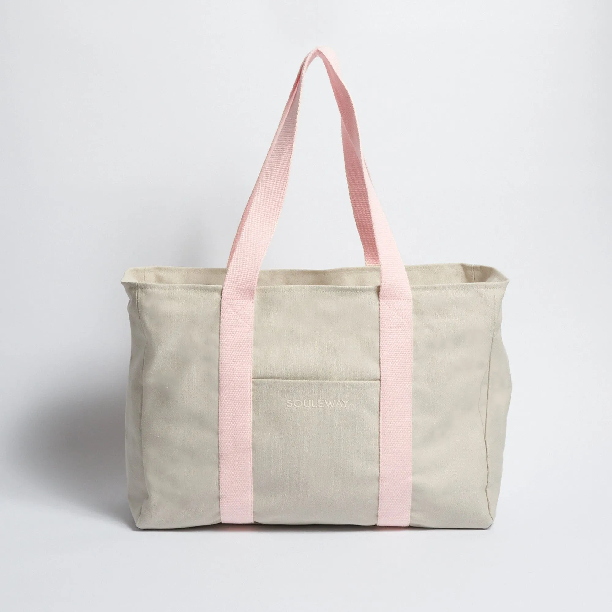 Natural Cotton Canvas Yoga Tote | Sand & Pink