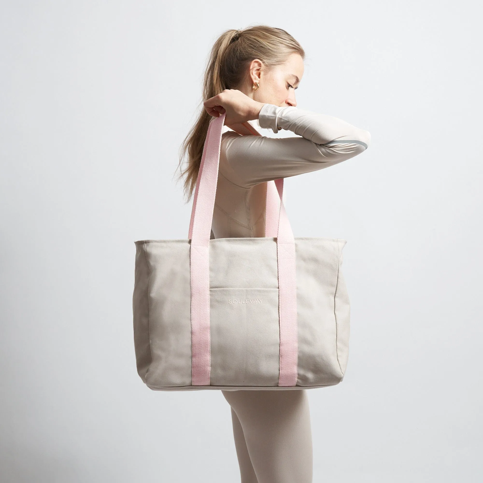 Natural Cotton Canvas Yoga Tote | Sand & Pink