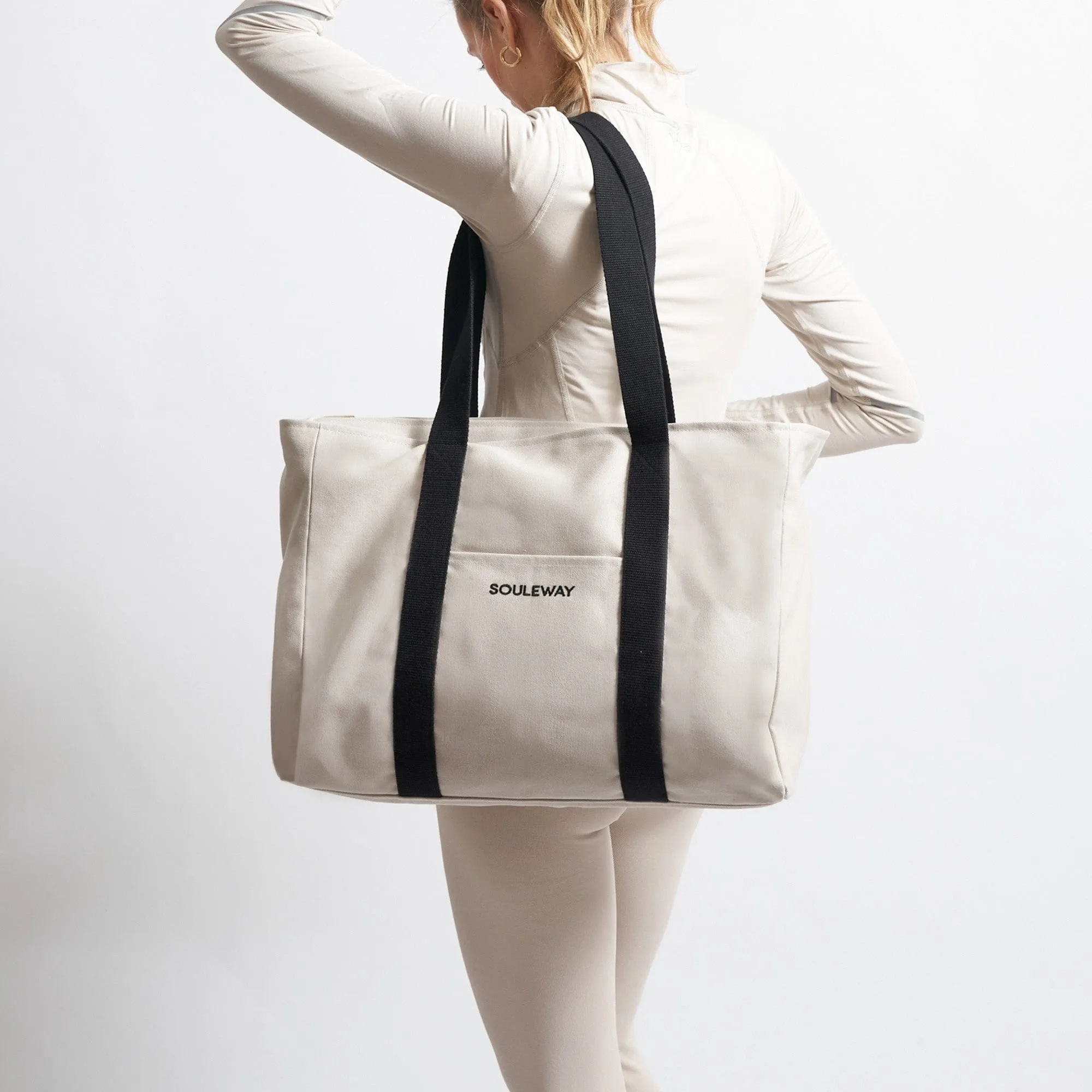 Natural Cotton Canvas Yoga Tote | Sand & Pink