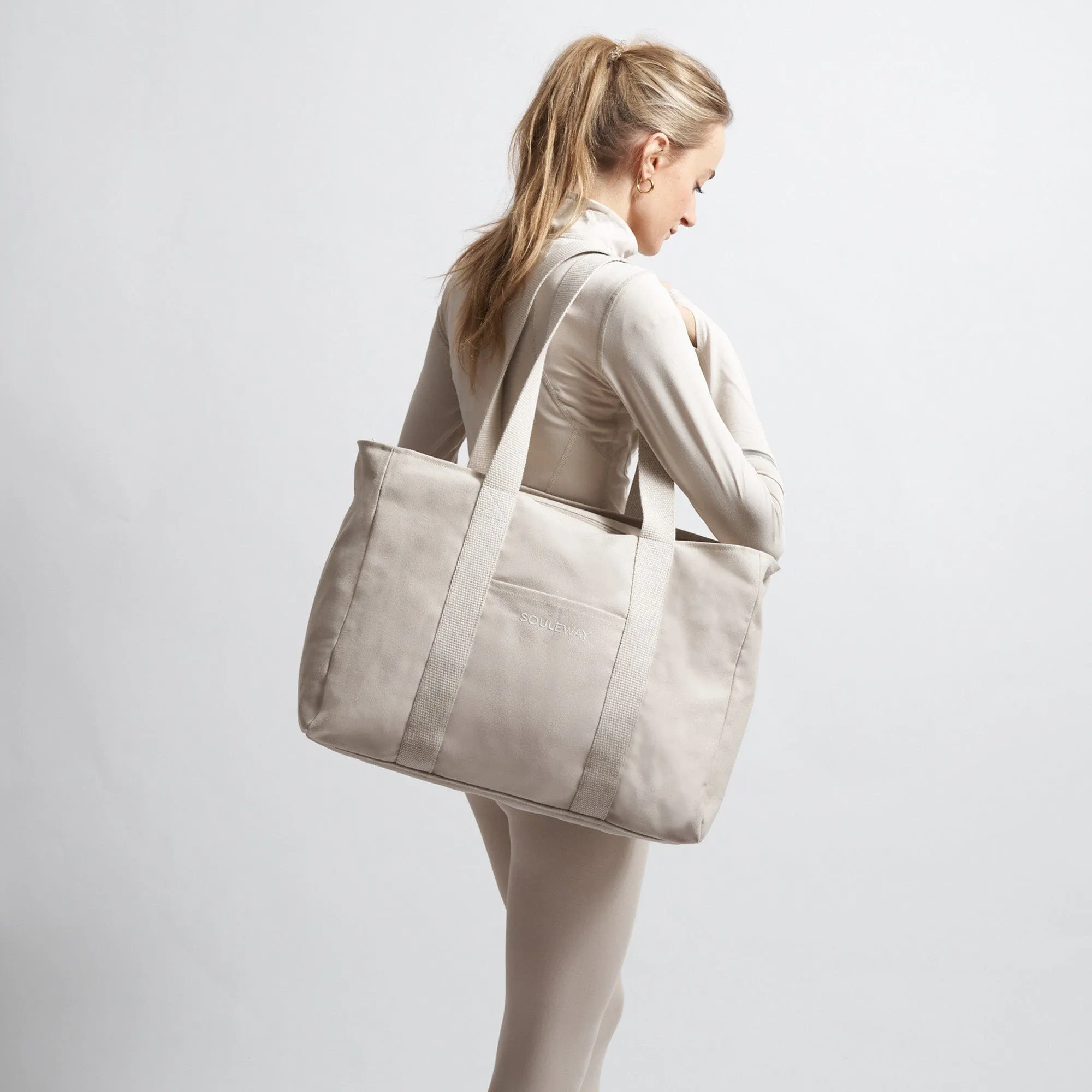 Natural Cotton Canvas Yoga Tote | Sand & Pink