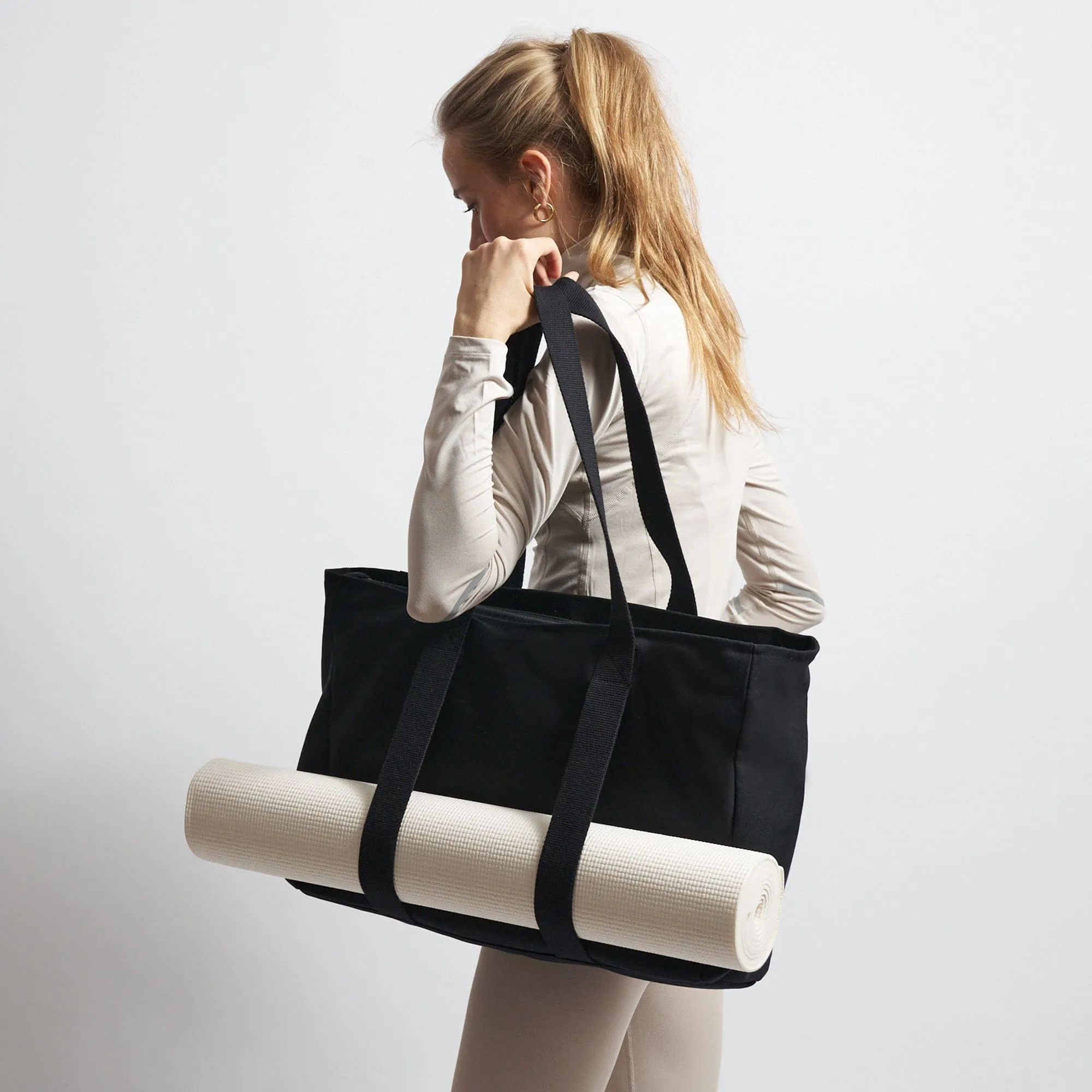 Natural Cotton Canvas Yoga Tote | Sand & Pink