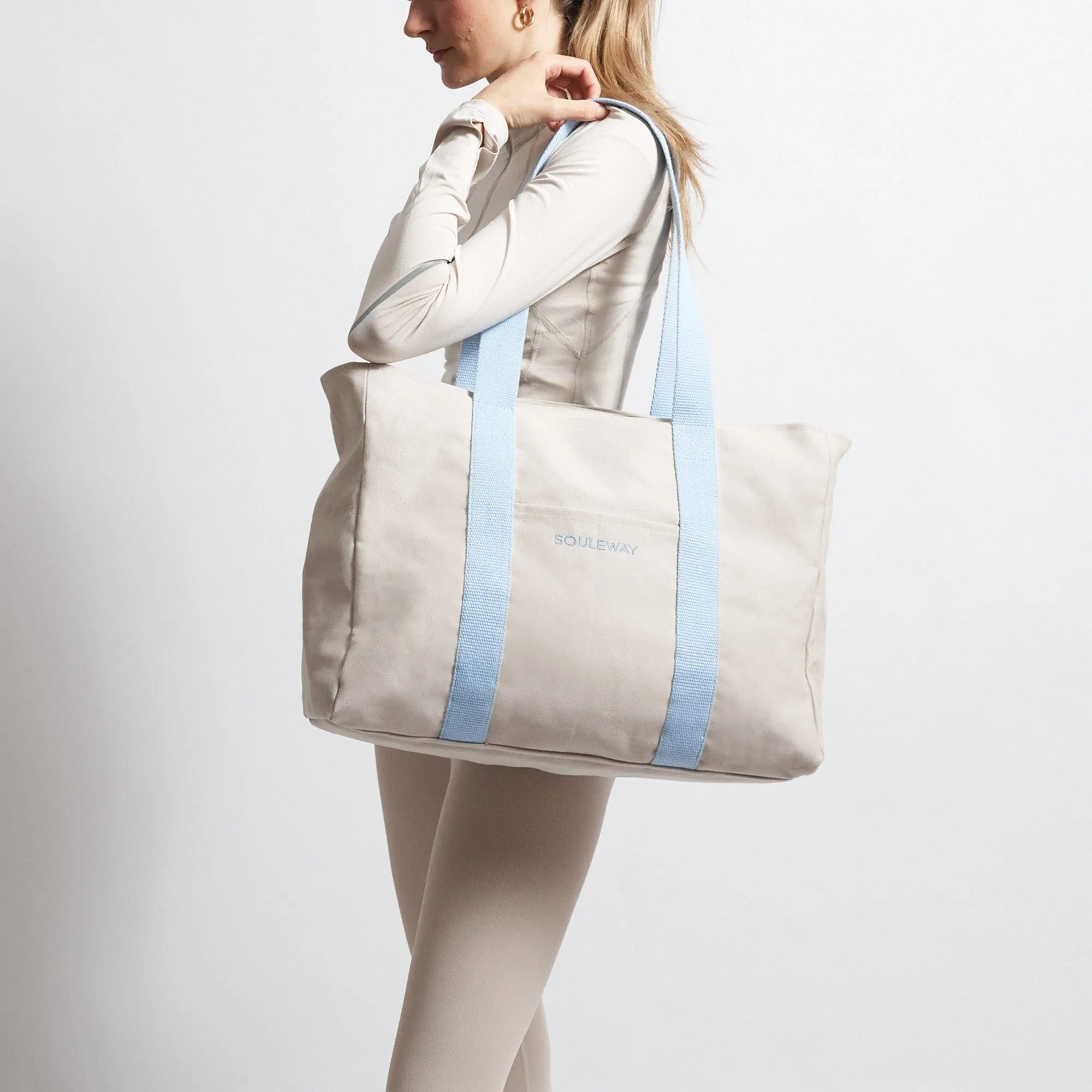 Natural Cotton Canvas Yoga Tote | Sand & Pink