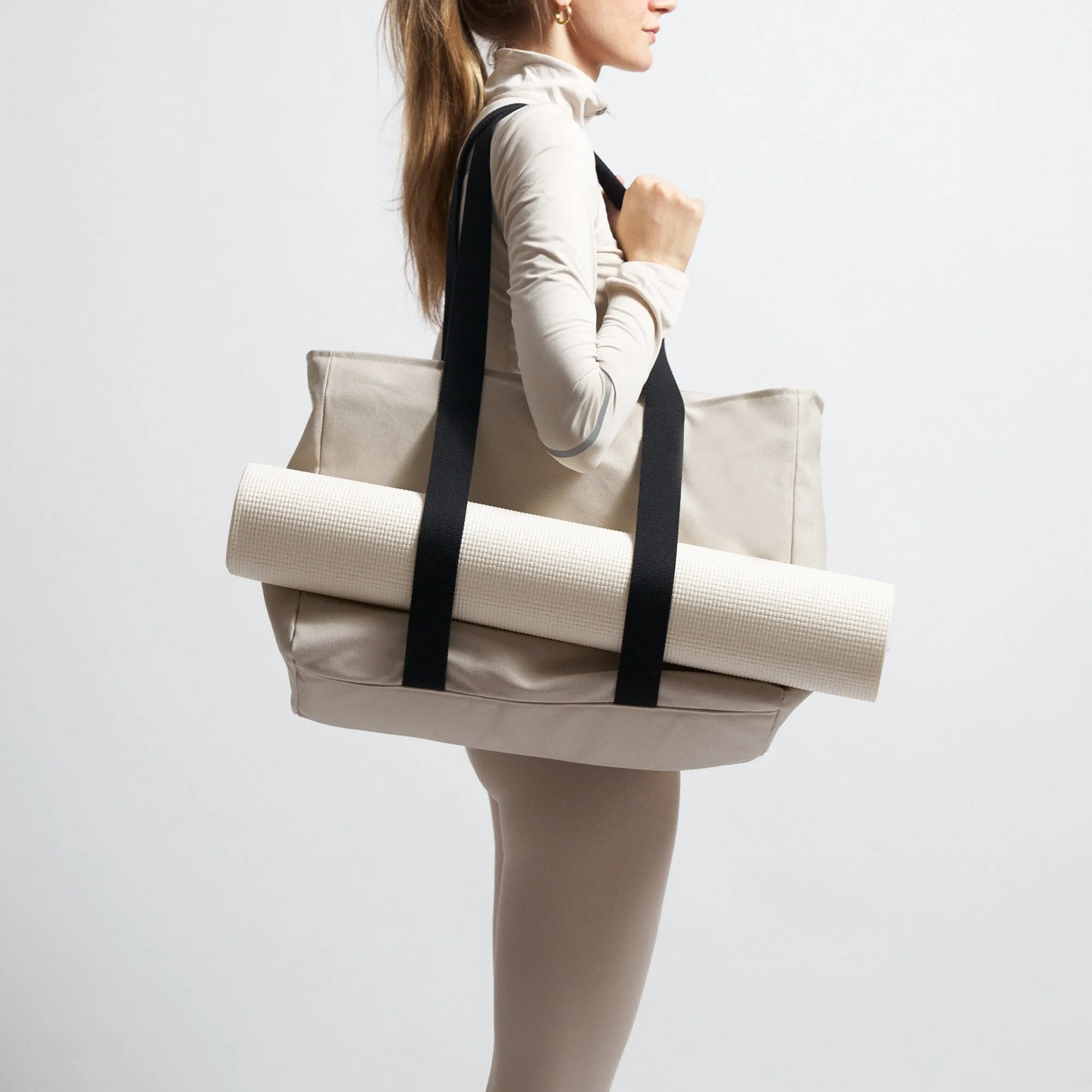Natural Cotton Canvas Yoga Tote | Sand & Pink