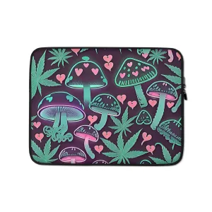 Neon Pink & Green 420 Mushroom Laptop Sleeve