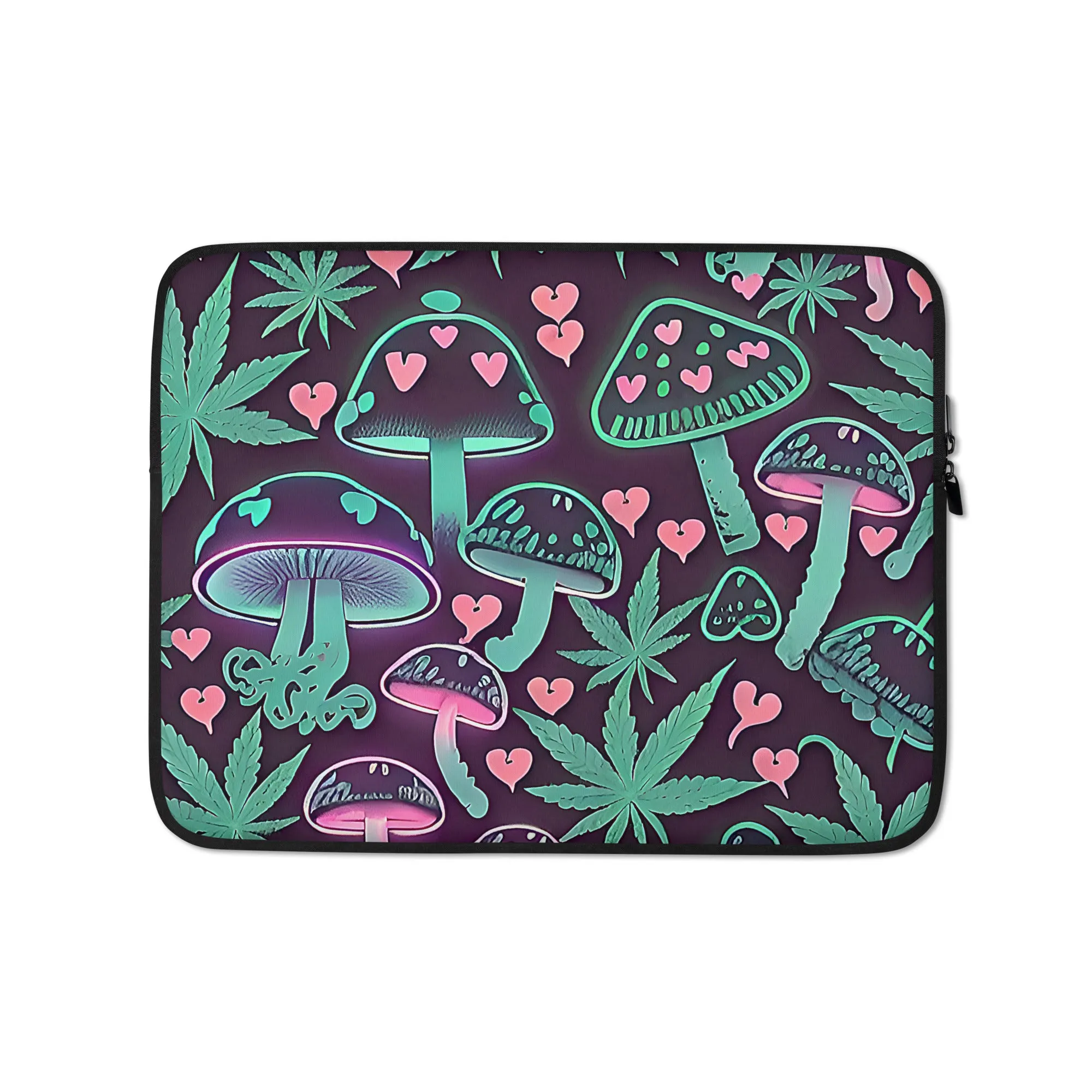 Neon Pink & Green 420 Mushroom Laptop Sleeve