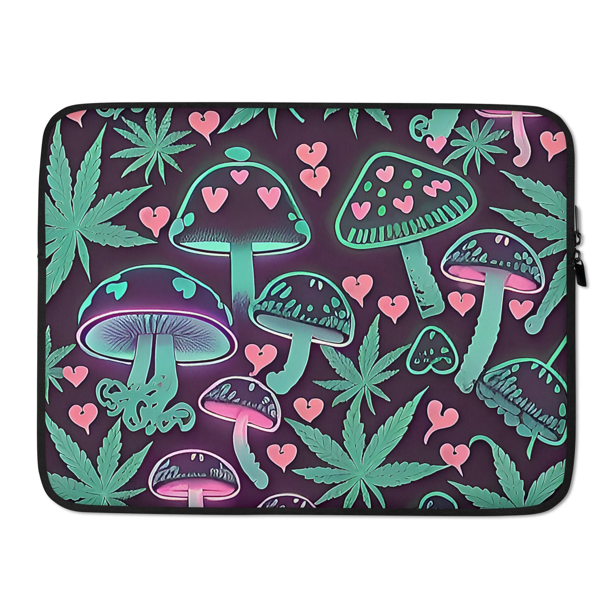 Neon Pink & Green 420 Mushroom Laptop Sleeve
