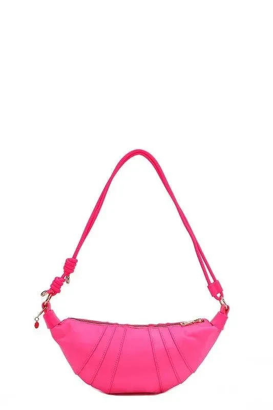 Nicole Lee USA Patch Croissant Bag - Small Vegan Leather Shoulder Bag with Travel-Inspired Embroidered Patches