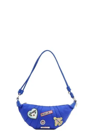Nicole Lee USA Patch Croissant Bag - Small Vegan Leather Shoulder Bag with Travel-Inspired Embroidered Patches