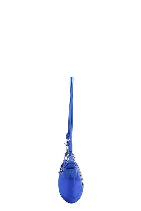Nicole Lee USA Patch Croissant Bag - Small Vegan Leather Shoulder Bag with Travel-Inspired Embroidered Patches