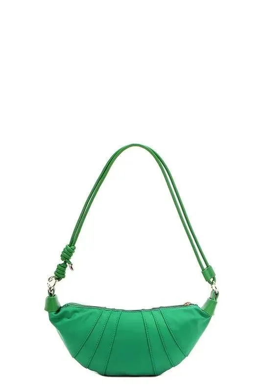 Nicole Lee USA Patch Croissant Bag - Small Vegan Leather Shoulder Bag with Travel-Inspired Embroidered Patches