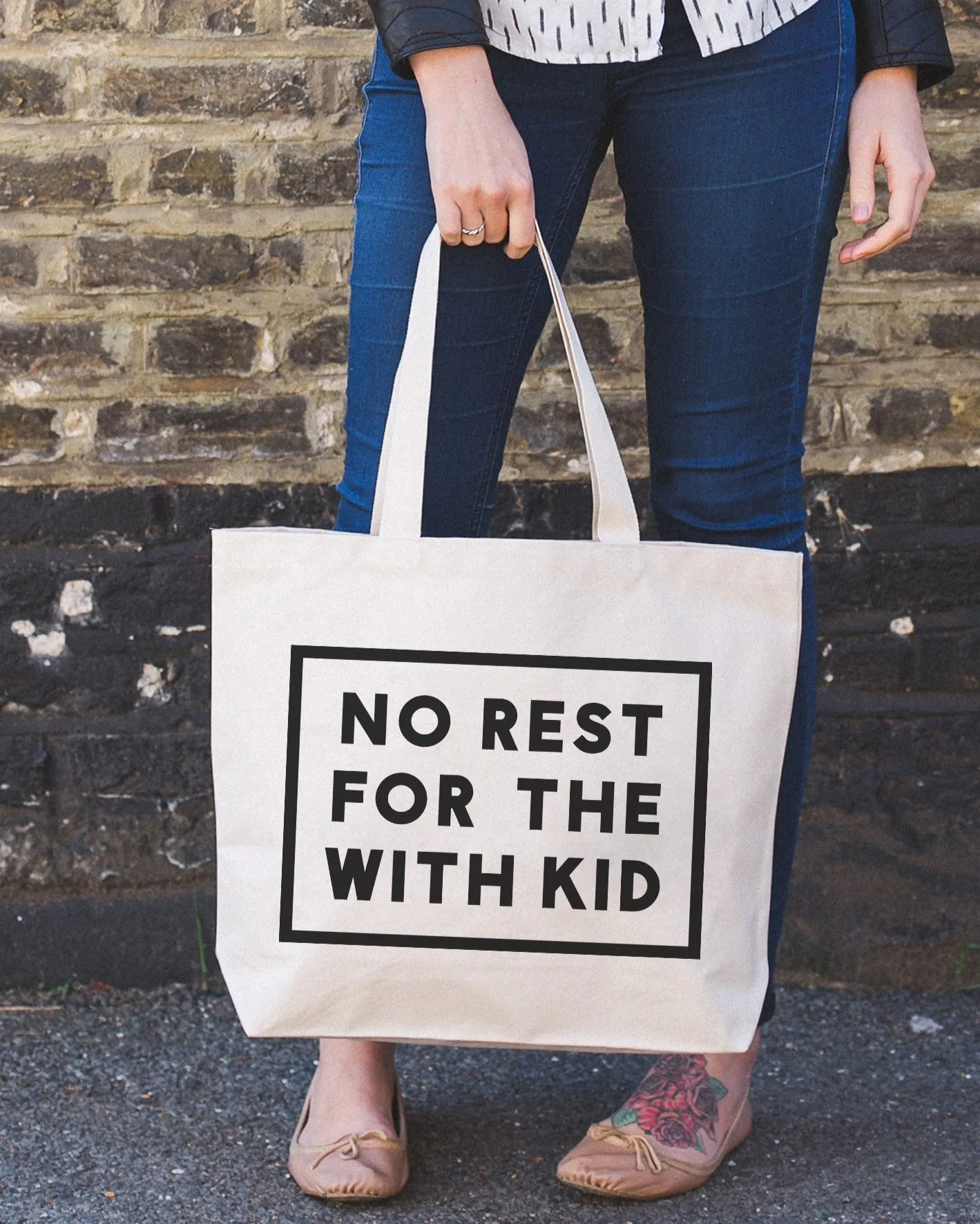 No Rest For The With Kid - Big Canvas Tote Bag