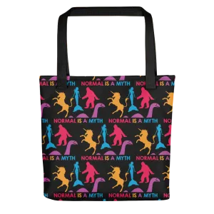 Normal is a Myth (Bigfoot, Mermaid, Unicorn & Loch Ness Monster Pattern) Tote Bag