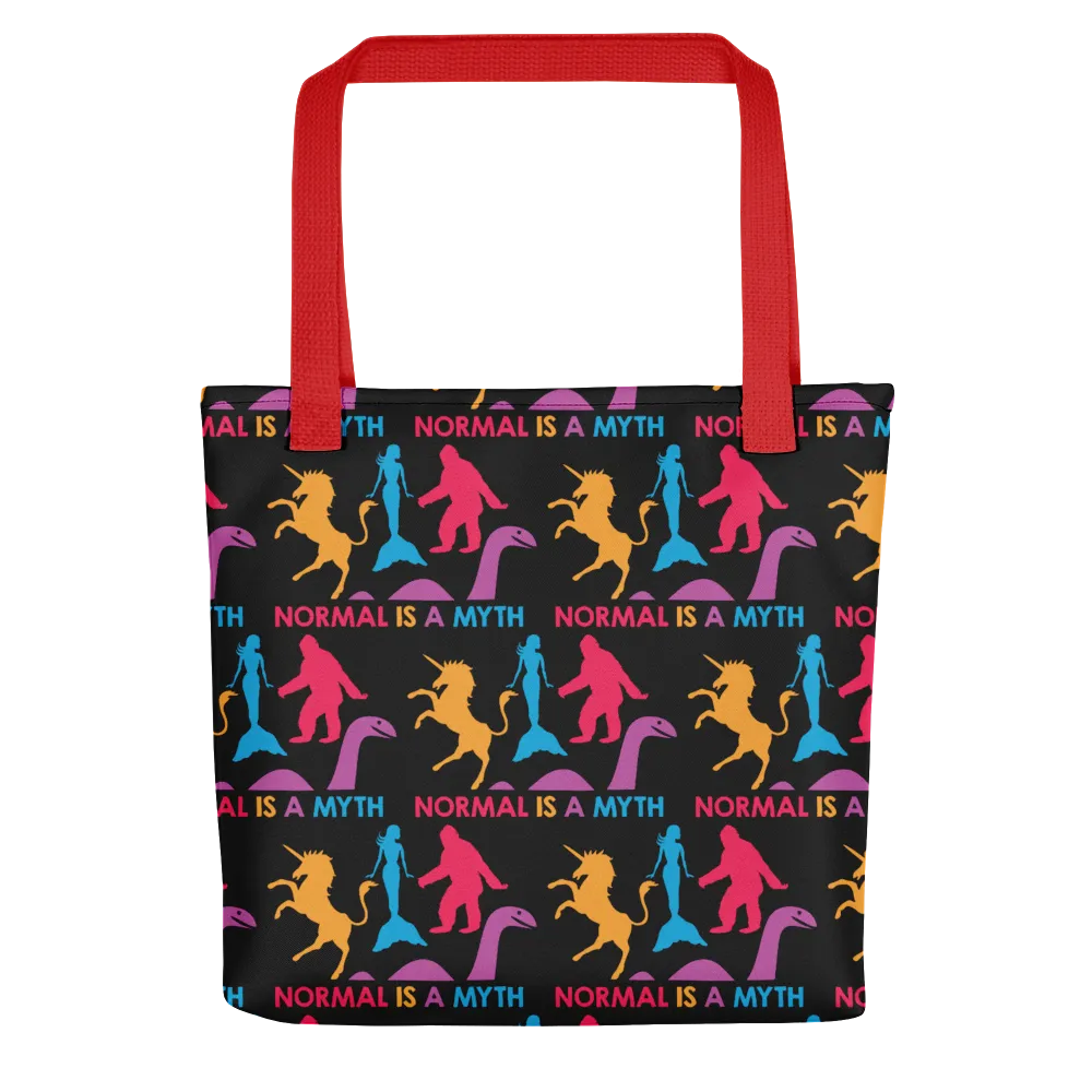Normal is a Myth (Bigfoot, Mermaid, Unicorn & Loch Ness Monster Pattern) Tote Bag