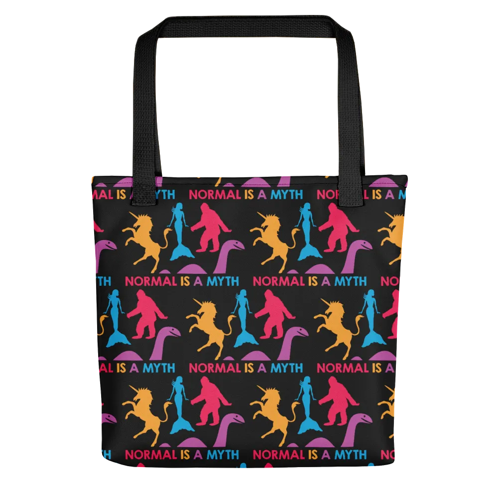 Normal is a Myth (Bigfoot, Mermaid, Unicorn & Loch Ness Monster Pattern) Tote Bag