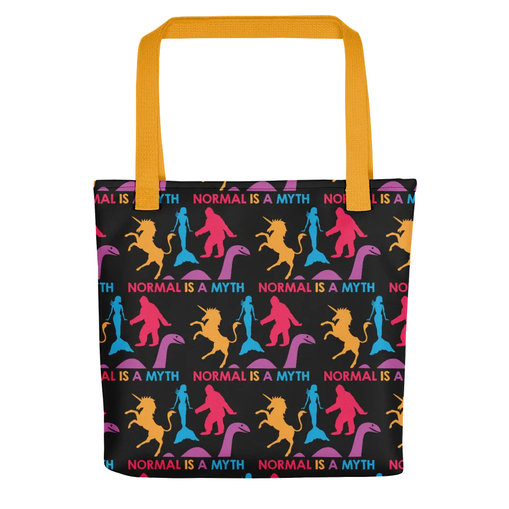 Normal is a Myth (Bigfoot, Mermaid, Unicorn & Loch Ness Monster Pattern) Tote Bag