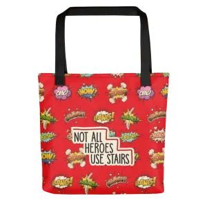 Not All Heroes Use Stairs (Tote Bag) Comic Book Speech Bubbles Pattern