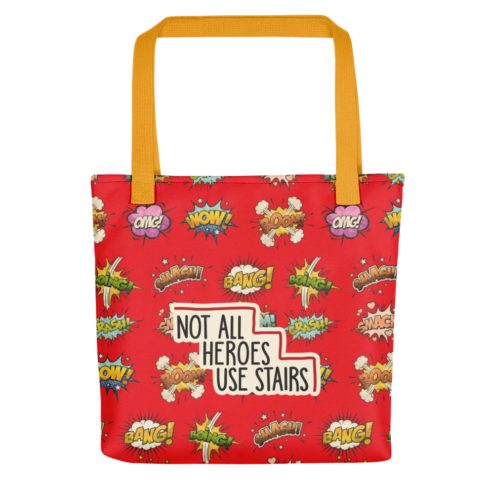Not All Heroes Use Stairs (Tote Bag) Comic Book Speech Bubbles Pattern