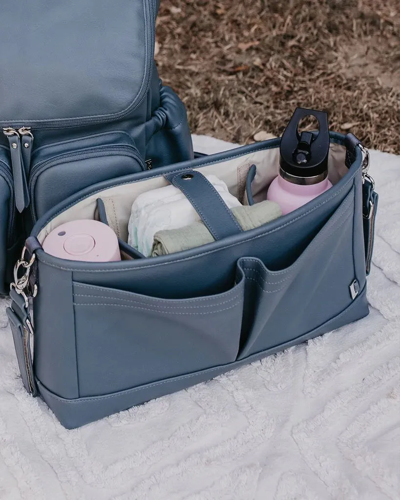 OiOi Faux Leather Stroller Organiser/Pram Caddy - Stone Blue