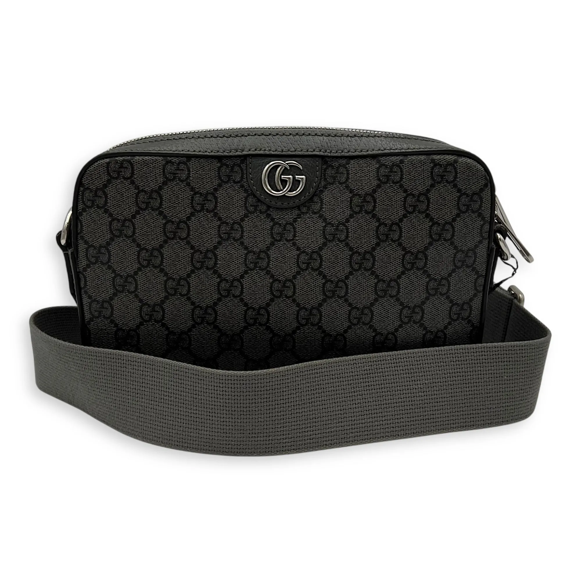 Ophidia Crossbody Bag Black in Coated Canvas, Silver hardware