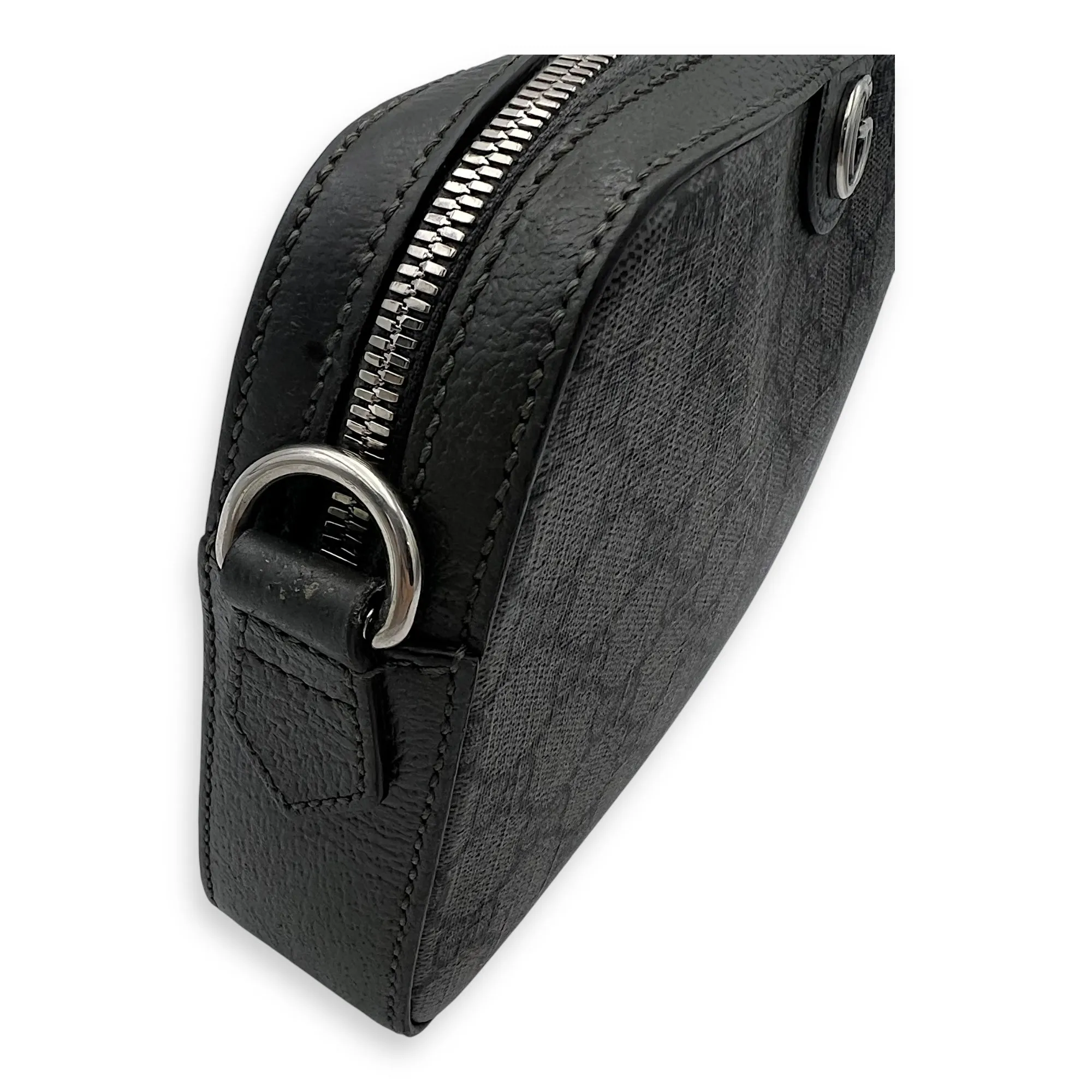 Ophidia Crossbody Bag Black in Coated Canvas, Silver hardware