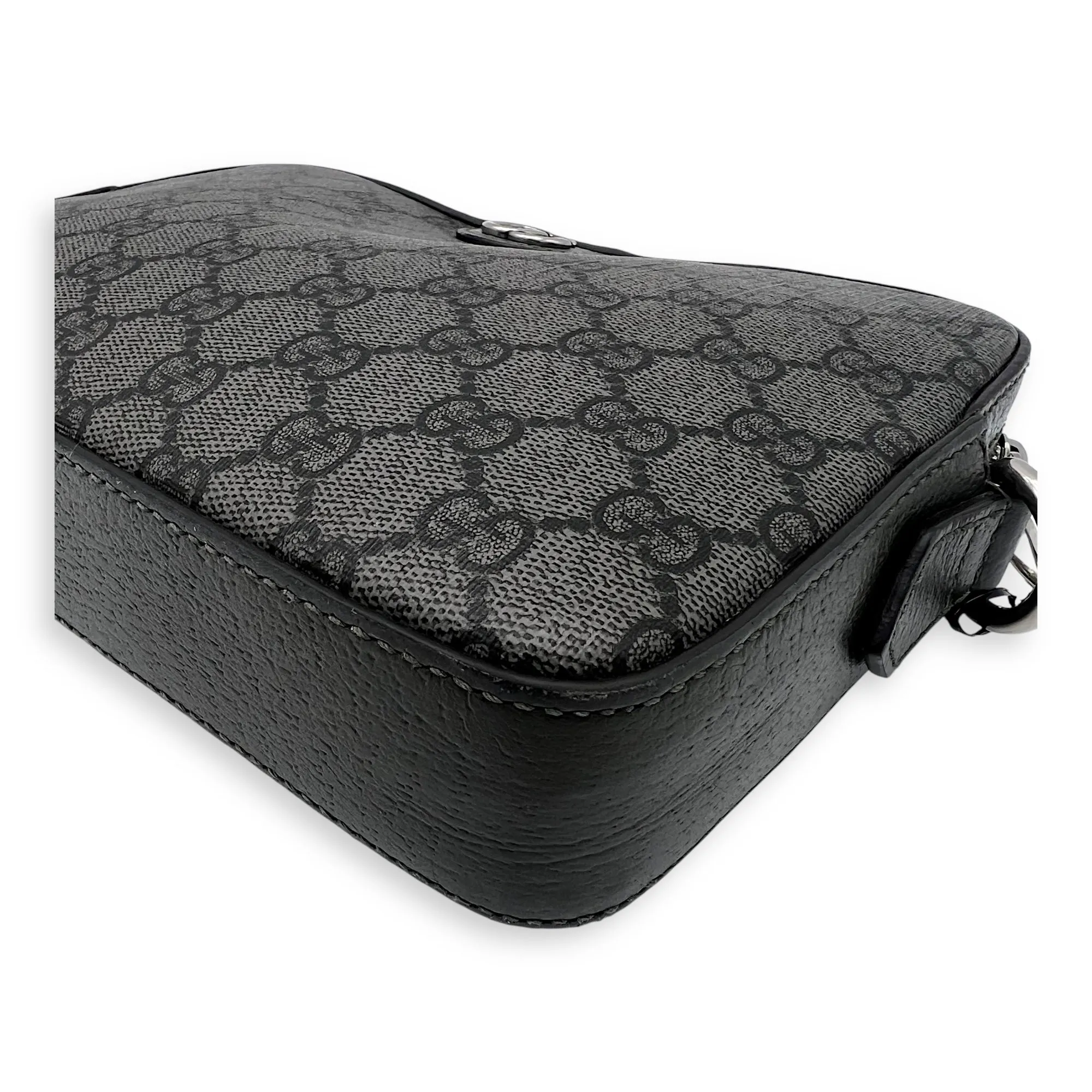 Ophidia Crossbody Bag Black in Coated Canvas, Silver hardware