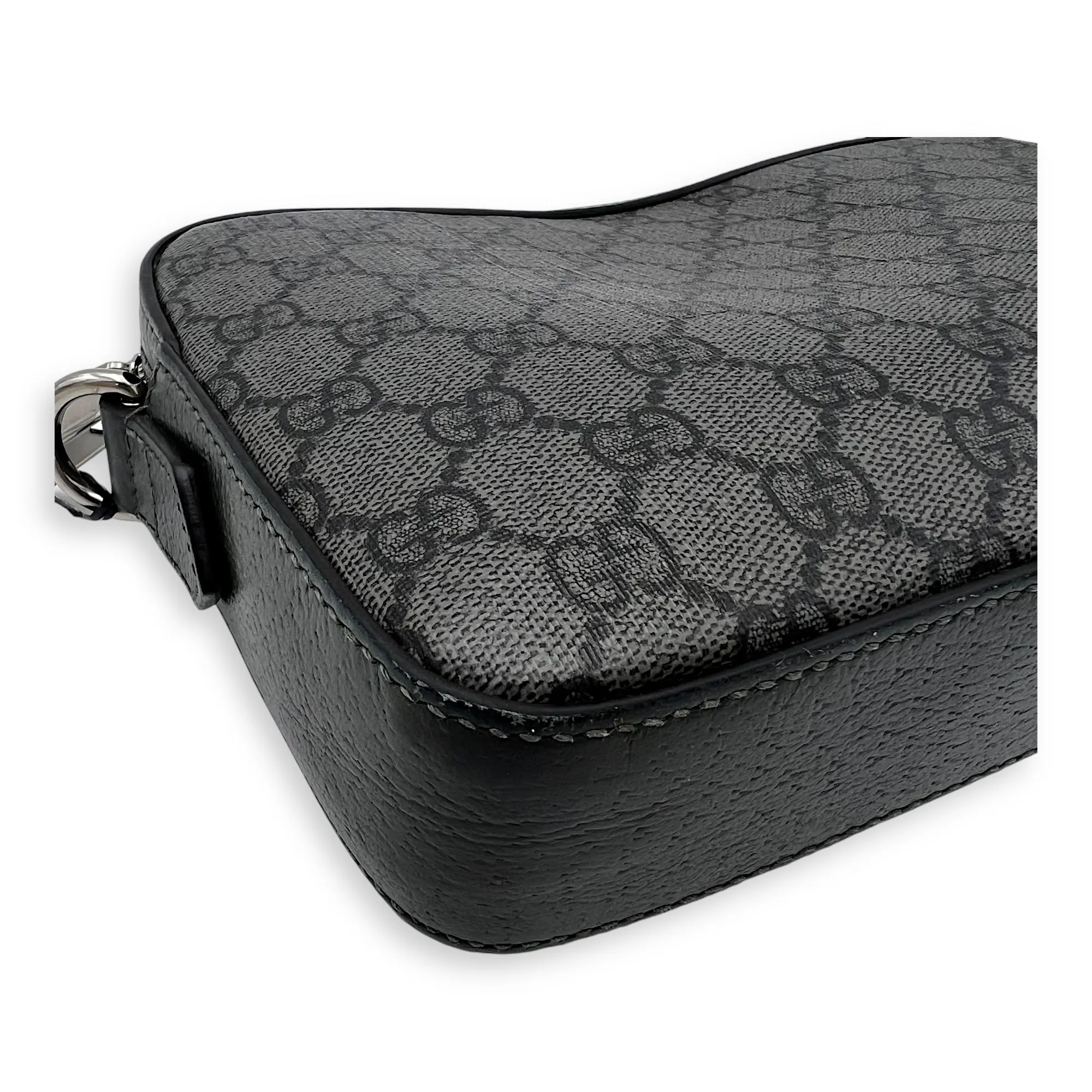 Ophidia Crossbody Bag Black in Coated Canvas, Silver hardware