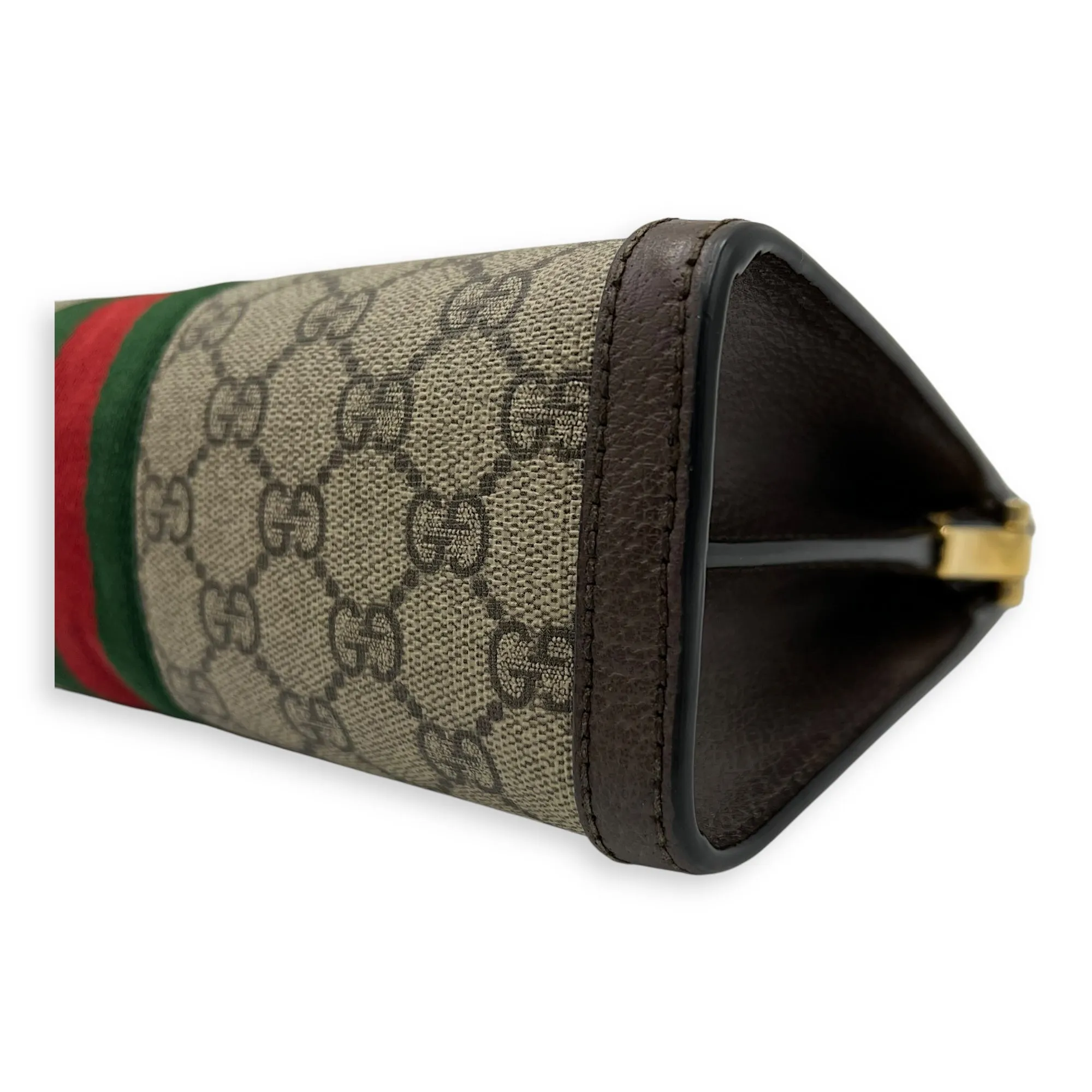 Ophidia Crossbody Bag Brown in Coated Canvas, Gold hardware