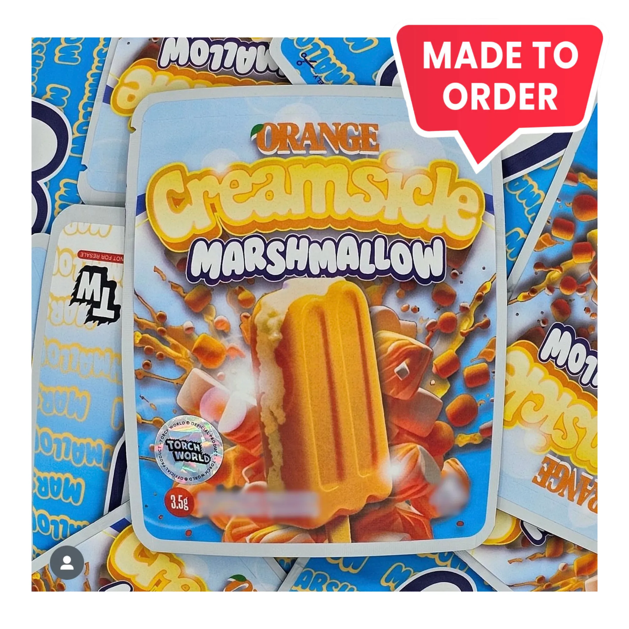Orange Creamsicle Marshmallow 3.5g Mylar Bags Sprinklez Torch World (made-to-order)