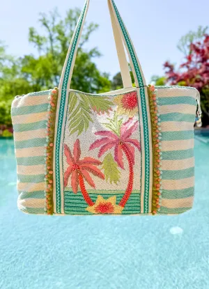 Palms Away Embellished Tote