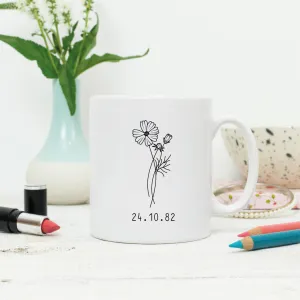 Personalised Birth Flower Mug With Birthday