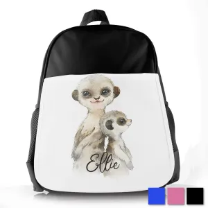 Personalised School Bag with Cute Text and Meerkat Baby & Adult