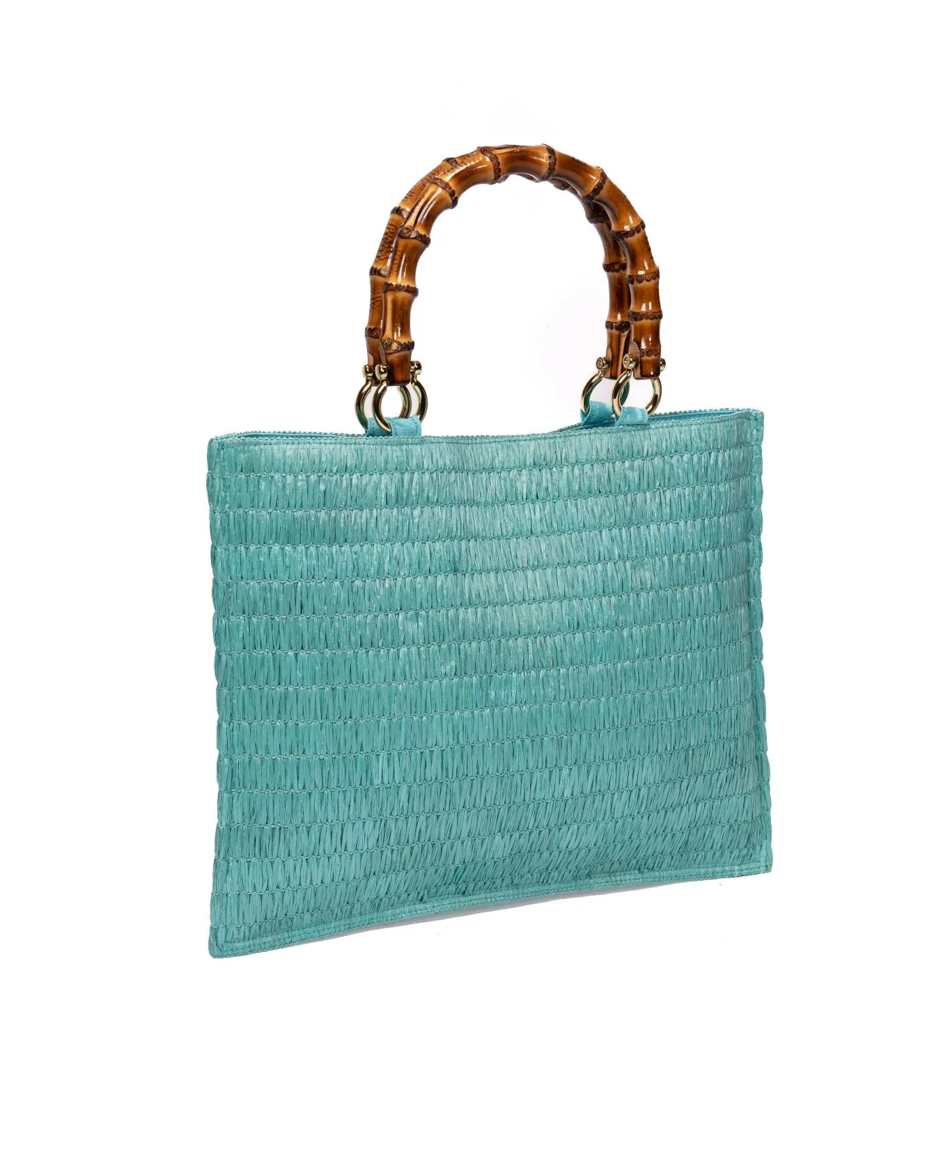 Piccarda Raffia Tote Bamboo bag Turquoise