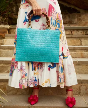 Piccarda Raffia Tote Bamboo bag Turquoise
