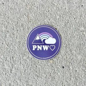 PNW Heart Rainbows   Mountains 2” Circle Sticker / Decal