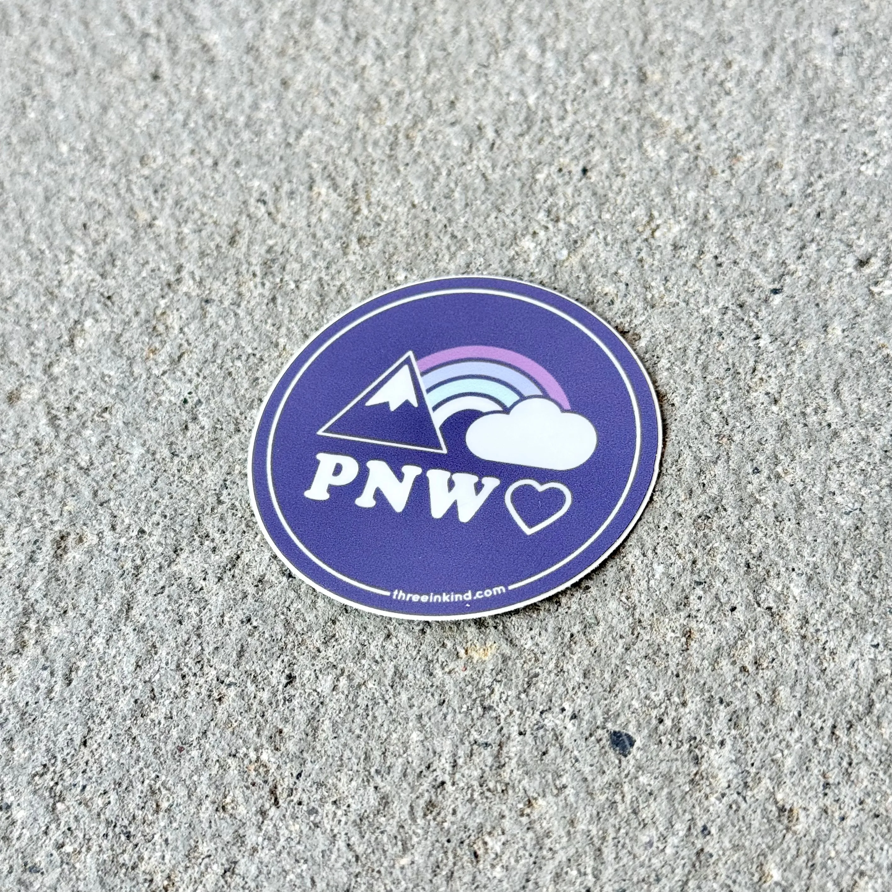 PNW Heart Rainbows   Mountains 2” Circle Sticker / Decal
