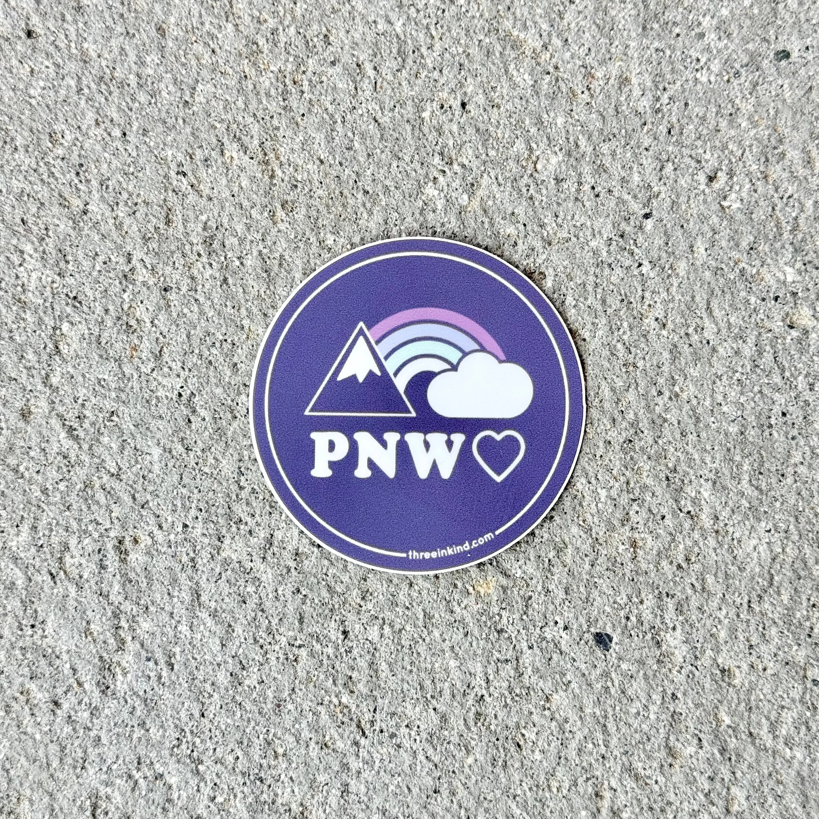 PNW Heart Rainbows   Mountains 2” Circle Sticker / Decal