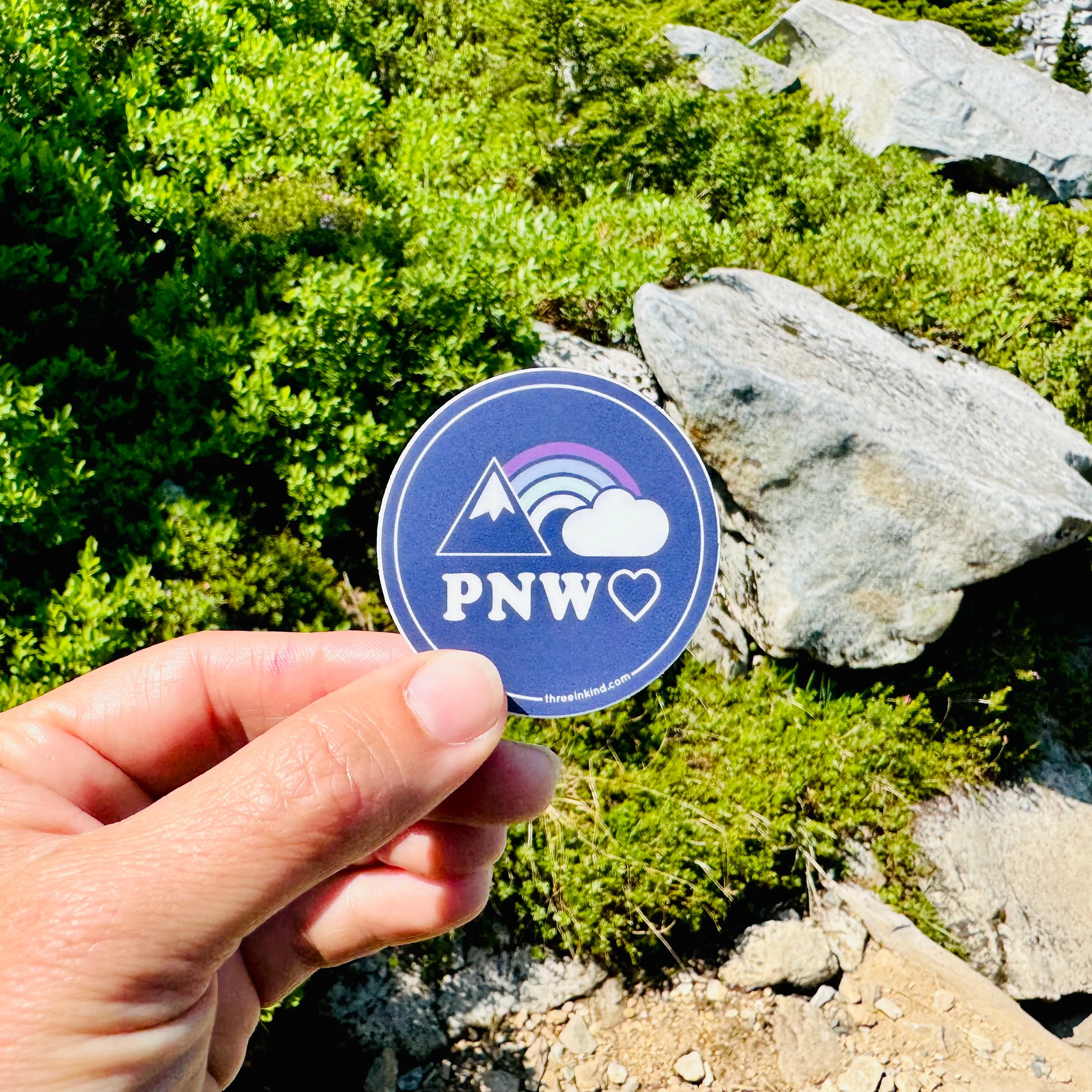 PNW Heart Rainbows   Mountains 2” Circle Sticker / Decal