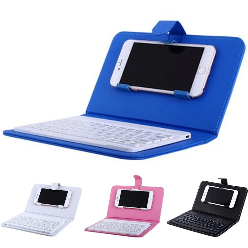 Portable PU Leather Wireless Keyboard Case for iPhone with Bluetooth Keyboard for 4.2-6.8 Inch Phones  Dark blue_Bluetooth keyboard   leather case
