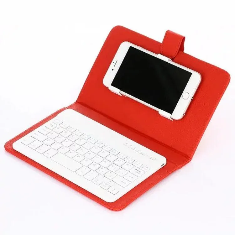 Portable PU Leather Wireless Keyboard Case for iPhone with Bluetooth Keyboard for 4.2-6.8 Inch Phones  Dark blue_Bluetooth keyboard   leather case