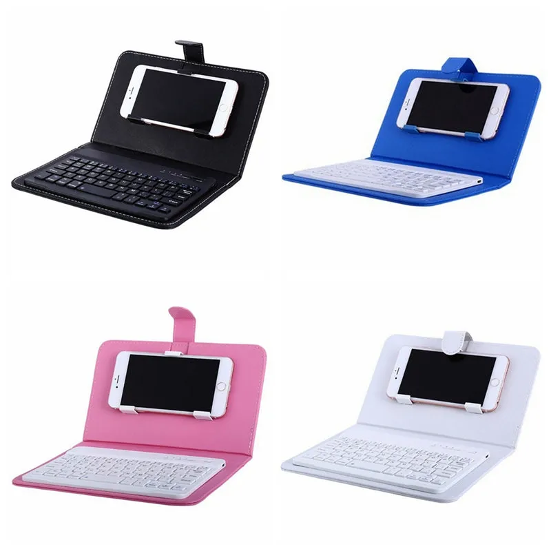 Portable PU Leather Wireless Keyboard Case for iPhone with Bluetooth Keyboard for 4.2-6.8 Inch Phones  Dark blue_Bluetooth keyboard   leather case