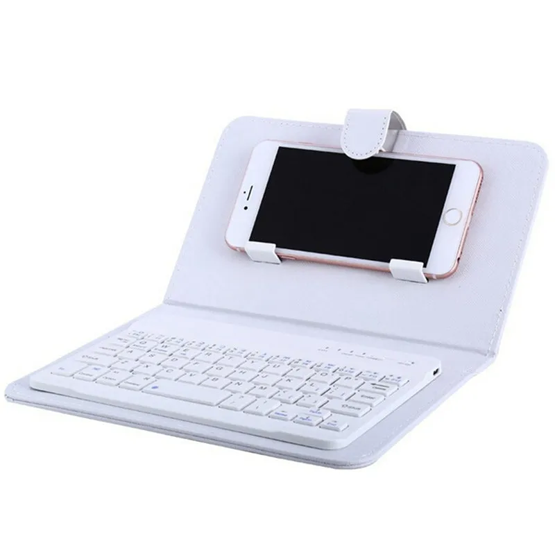 Portable PU Leather Wireless Keyboard Case for iPhone with Bluetooth Keyboard for 4.2-6.8 Inch Phones  Dark blue_Bluetooth keyboard   leather case