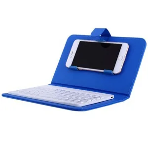 Portable PU Leather Wireless Keyboard Case for iPhone with Bluetooth Keyboard for 4.2-6.8 Inch Phones  Dark blue_Bluetooth keyboard   leather case