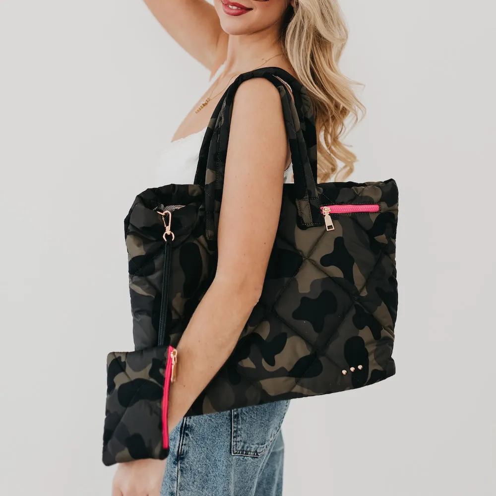 Presley Puffer Quilted Tote Bag With Pouch by Pretty Simple