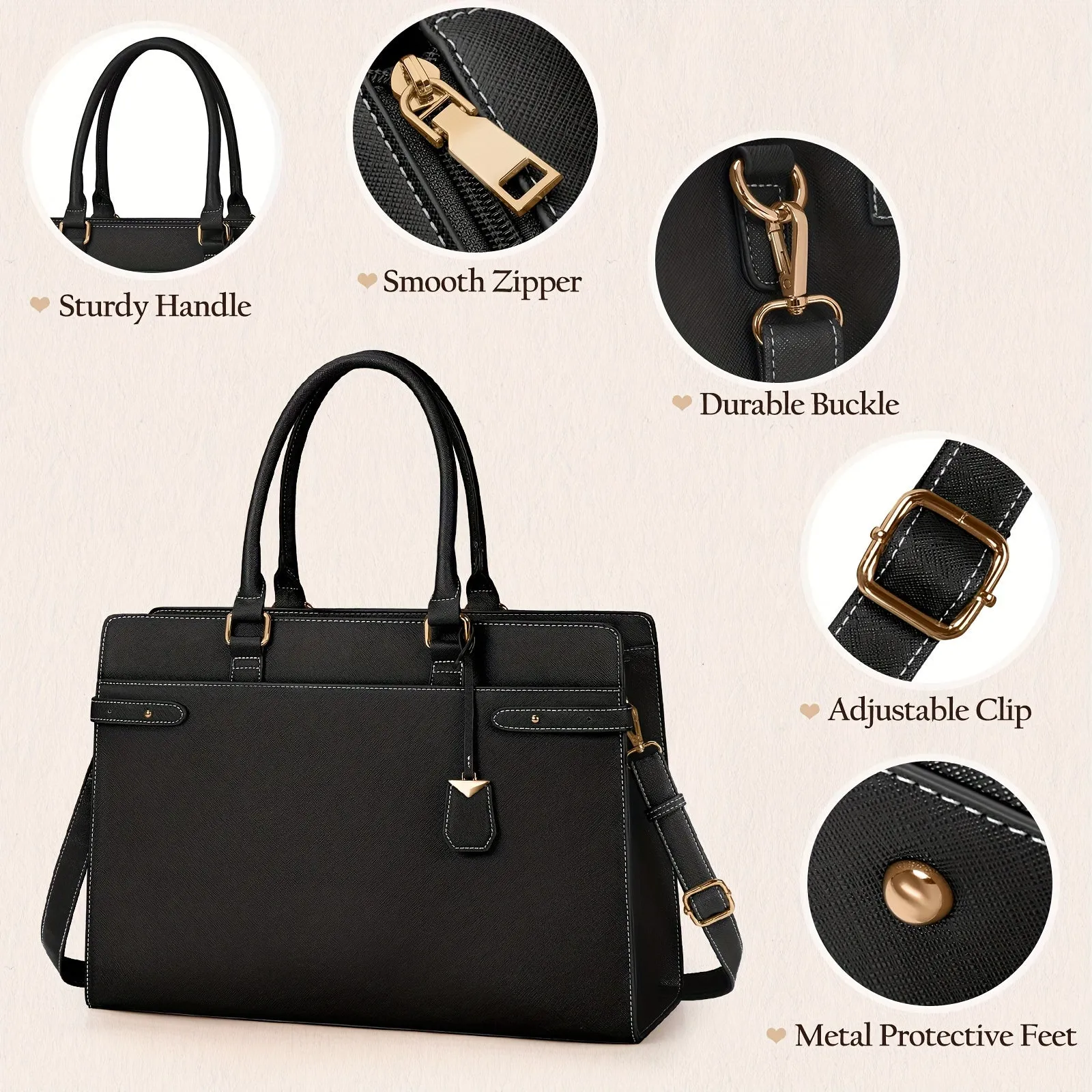 PU Leather Business Tote Bag Waterproof Laptop Storage Briefcase Shoulder Bag