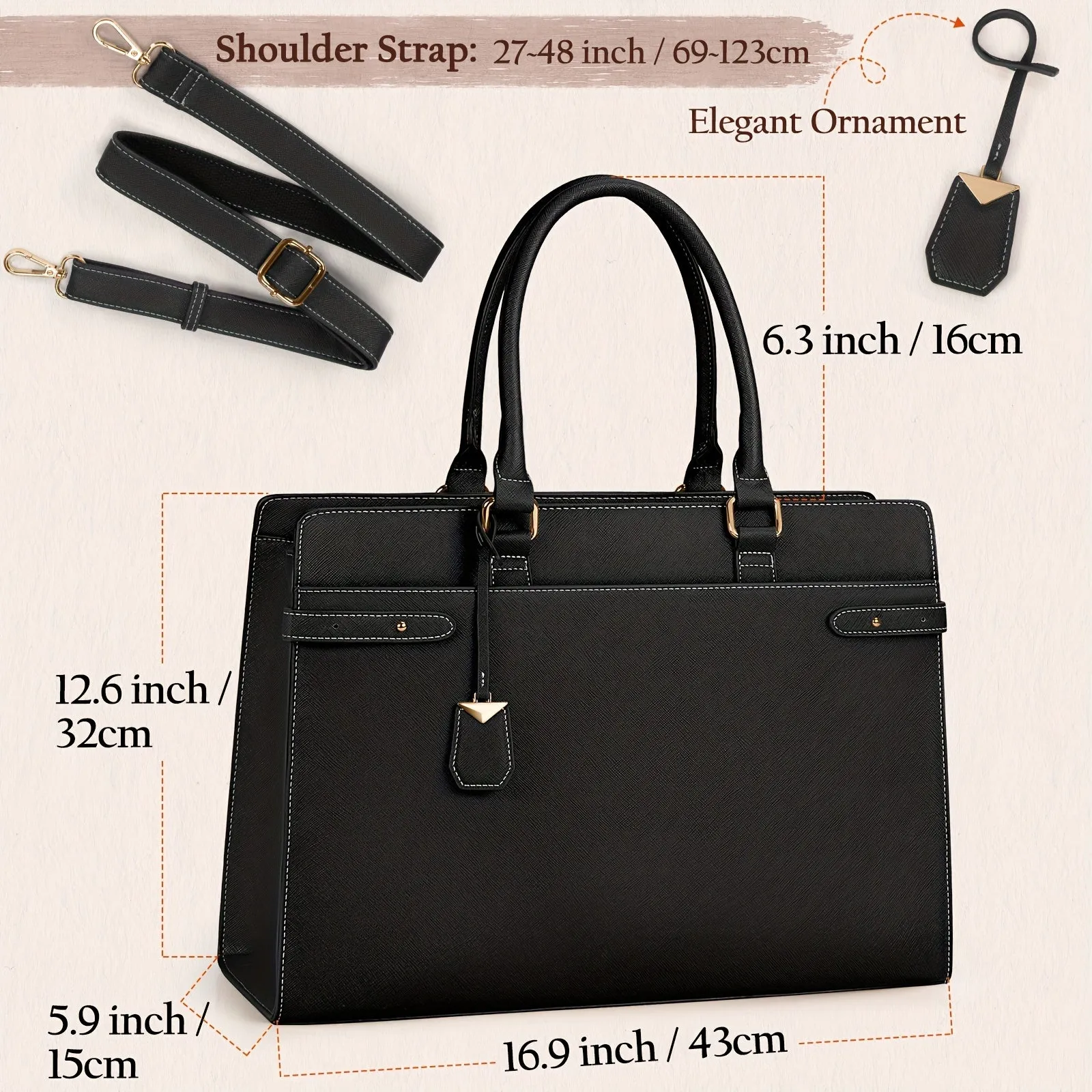 PU Leather Business Tote Bag Waterproof Laptop Storage Briefcase Shoulder Bag