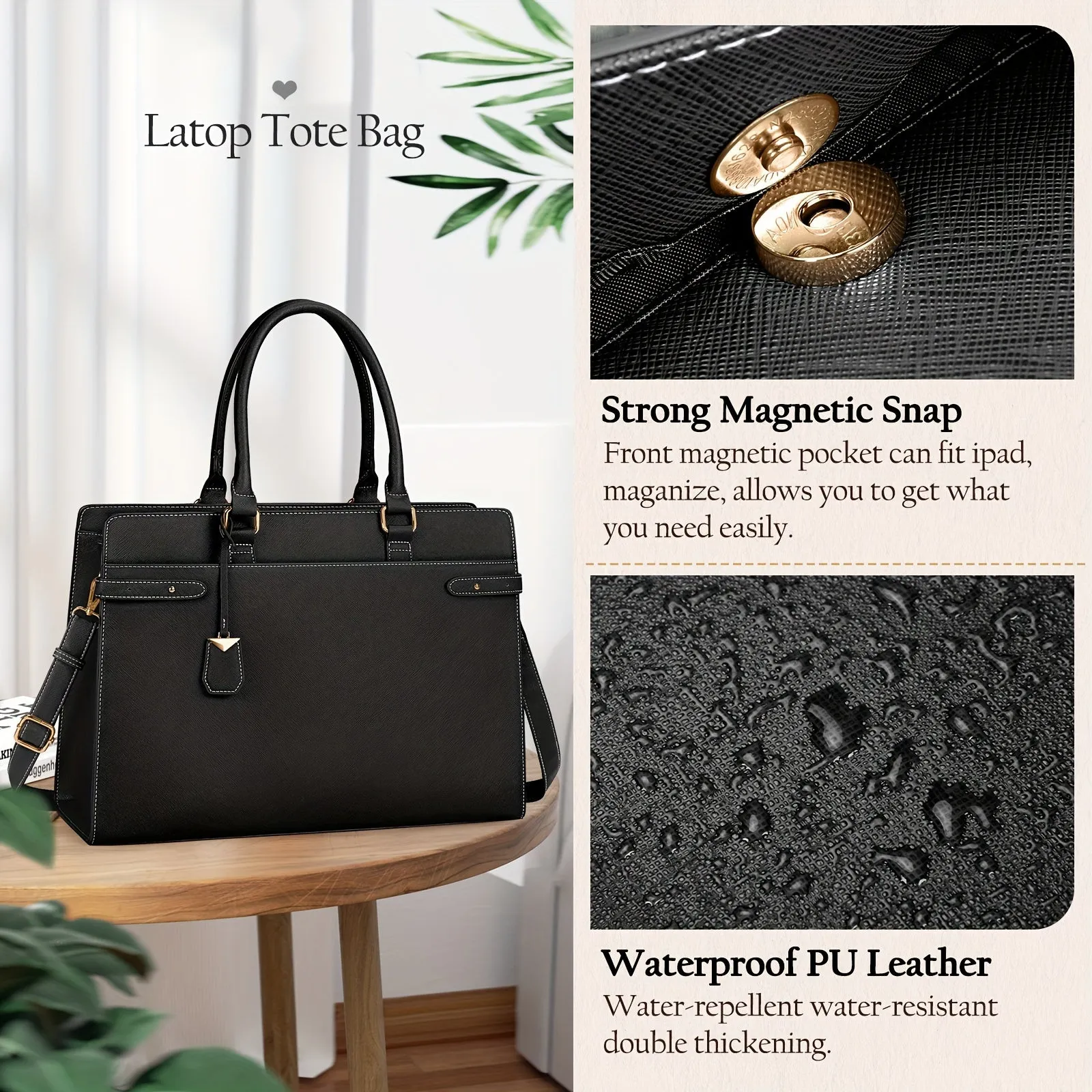 PU Leather Business Tote Bag Waterproof Laptop Storage Briefcase Shoulder Bag