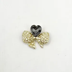 Queen - Nail Charms 10pc - #170 Gold Bows with Smoky Heart Gem