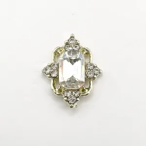 Queen - Nail Charms 10pc - #232 Gold Square Iridescent Gems with Arrow Crystals
