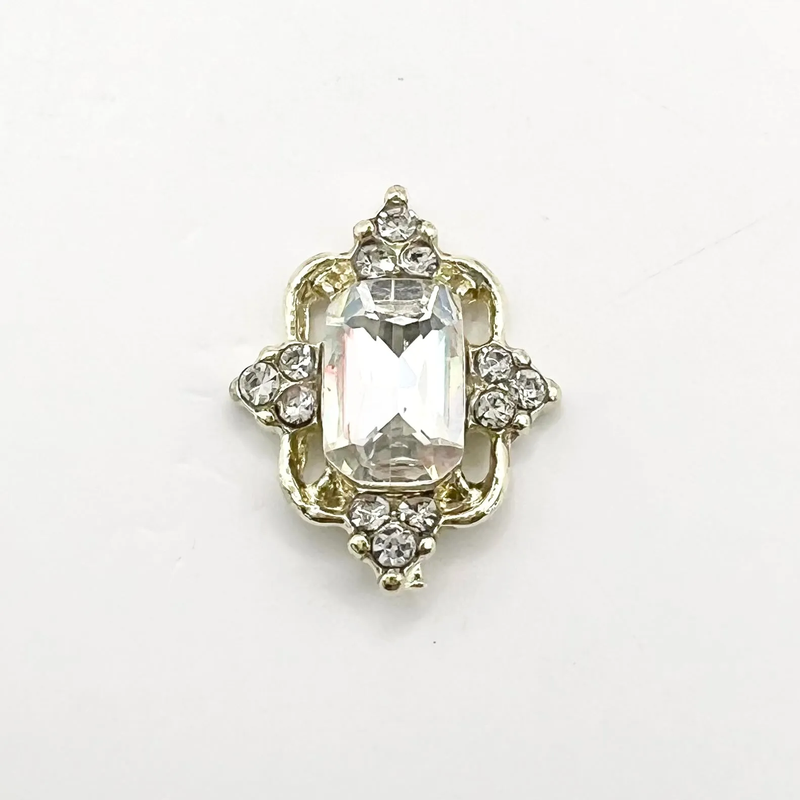 Queen - Nail Charms 10pc - #232 Gold Square Iridescent Gems with Arrow Crystals